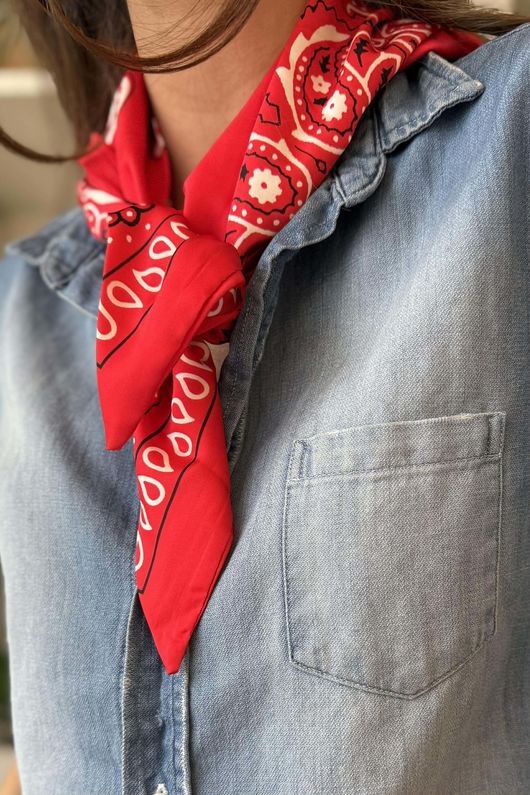 Western Bandana Triangle Silk Neckerchief Red